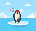Cute Baby Penguin and Parent, Happy Birds Family Cartoon Vector Illustration Royalty Free Stock Photo