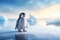 cute baby penguin stand on ice floe AI generated