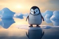 cute baby penguin stand on ice floe AI generated