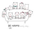 Cute baby pig with sofa cartoon hand drawn style,for printing,product,banner,t shirt.