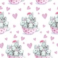 Cute baby rabbit animal seamless pattern. Watercolor illustration for children clothing. Hand drawn bunnies image for cases design