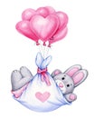 Cute baby rabbit cartoon with balloons.