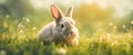 Cute baby rabbit on a green lawn sunshine Royalty Free Stock Photo