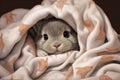 Cute baby rabbit peeking out from under the blanket, Animal theme