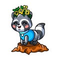 Cute baby raccoon cartoon standing on the stump Royalty Free Stock Photo
