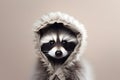 Cute Baby Raccoon Portrait in Vibrant Minimalist Studio. Generative AI Illustration