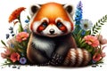Cute Baby Red Panda kawaii cute big eye multicolor isolate on white background