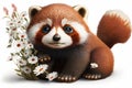 Cute Baby Red Panda kawaii cute big eye multicolor isolate on white background