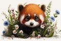 Cute Baby Red Panda kawaii cute big eye multicolor isolate on white background