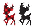 Cute Baby Reindeer Silhouette with Plaid Pattern Vector Illustration