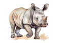 Cute baby rhino calf animal watercolor childrens print