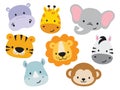 Cute Baby Safari Animal Faces Vector Illustration