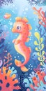 Cute baby sea horse swimming in the ocean.