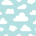 Cute baby seamless pattern with blue sky with white clouds flat icons. Cloud symbols background for kids fabric, nursery Royalty Free Stock Photo