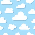 Cute baby seamless pattern with blue sky with white clouds flat icons. Cloud symbols background for kids fabric, nursery Royalty Free Stock Photo