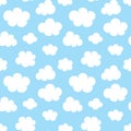 Cute baby seamless pattern with blue sky with white clouds flat icons. Cloud symbols background for kids fabric, nursery Royalty Free Stock Photo