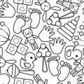 Cute baby seamless pattern, isolated line art decoration background.