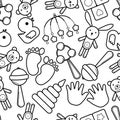 Cute baby seamless pattern, isolated line art decoration background Royalty Free Stock Photo