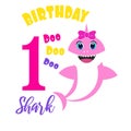 Cute baby shark birthday card illustration Royalty Free Stock Photo