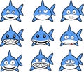 Cute baby shark character cartoon expressions set illustration Royalty Free Stock Photo