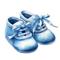 cute baby shoes in blue. Newborn boy. It\'s a boywatercolor drawing, cute baby shoes in blue. Newborn boy. It\'s a boy