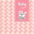 Cute baby shower card, invitation with baby carriage, Royalty Free Stock Photo