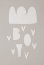 Cute Baby Shower Composition with Cloud and Rain of Dropping Hearts. Royalty Free Stock Photo