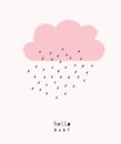 Cute Baby Shower Vector Illustration with Pink Rainy Cloud.