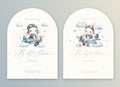 Cute baby shower watercolor invitation card with rabbit pilot on an airplane. Hello baby calligraphy.