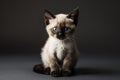 Cute baby Siamese cat sitting on dark background. Generative AI Royalty Free Stock Photo