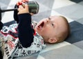 Cute Baby singing with classic microphone Royalty Free Stock Photo
