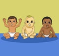 3 cute baby sitting on floor cartoon illustration