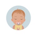 Cute baby sleeping with soother emoticon. Sleepy child with pacifier emoji. Toddler sleep with dummy icon. Royalty Free Stock Photo