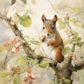 Whimsical Baby Squirrel Nibbling On Tree In Serene Natural Setting Royalty Free Stock Photo