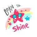 Cute baby star with rainbow. Hand drawn vector illustration. For kid`s or baby`s shirt design, fashion print design