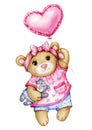 Cute baby Teddy bear cartoon with balloon.