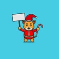 Cute Baby Tiger Christmas With Candy and Blank Banner. Character, Mascot, Icon, and Cute Design.