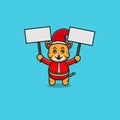 Cute Baby Tiger Christmas With Two Blank White Banner. Character, Mascot, Icon, and Cute Design.