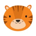 Cute baby tiger face portrait icon. Symbol of Chinese New Year 2022 in simple childish cartoon flat style. Vector illustration Royalty Free Stock Photo