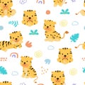 cute baby tiger seamless pattern for tile,fabric kid design Royalty Free Stock Photo