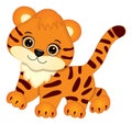 Cute Cartoon Baby Tiger. Vector Tiger Royalty Free Stock Photo