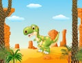 Cute baby tyrannosaur with the desert background Royalty Free Stock Photo