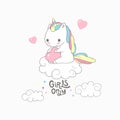 Cute Baby Unicorn Girls Only Typography Poster. Love Invitation Inspiration Sweet Poster Dream Colorful Design. Rainbow