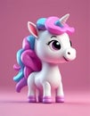 Cute baby unicorn little animal 3d rendering cartoon character