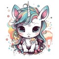 Cute Baby Unicorn in Rainbow Colors in Kawaii Style created with Generative AI