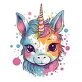 Cute Baby Unicorn in Rainbow Colors in Kawaii Style created with Generative AI