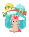 Cute baby unicorn. Vector illustration. Cartoon character.