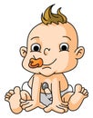 Cute Baby Using Diapers Color Illustration Design