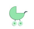 Checkered green baby stroller sticker or icon isolated Royalty Free Stock Photo