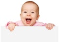 Cute baby with white blank banner isolated Royalty Free Stock Photo